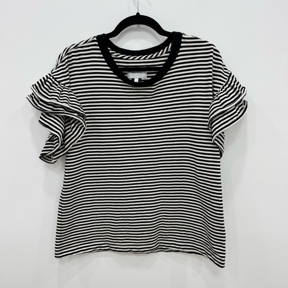 Current/Elliott Carina Feeder Stripe Top Sz 1 black white striped pattern - Picture 5 of 7